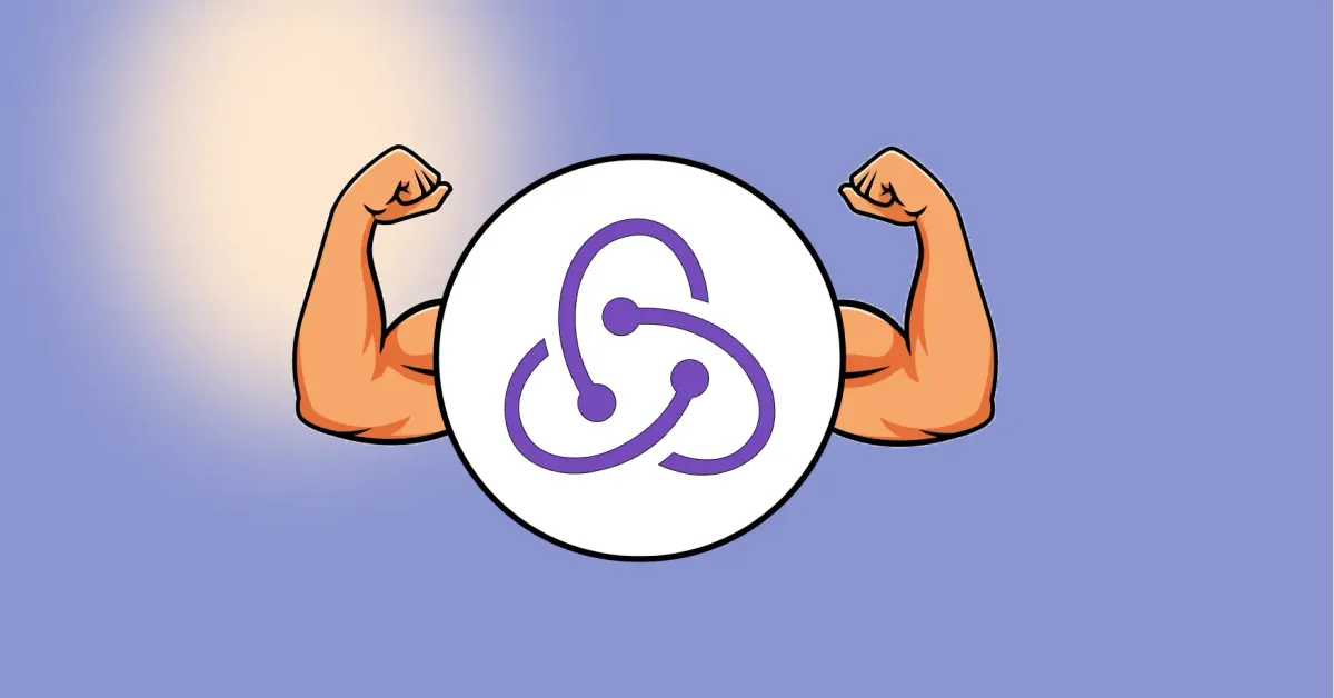 Redux Logo with some big cartoon muscles.