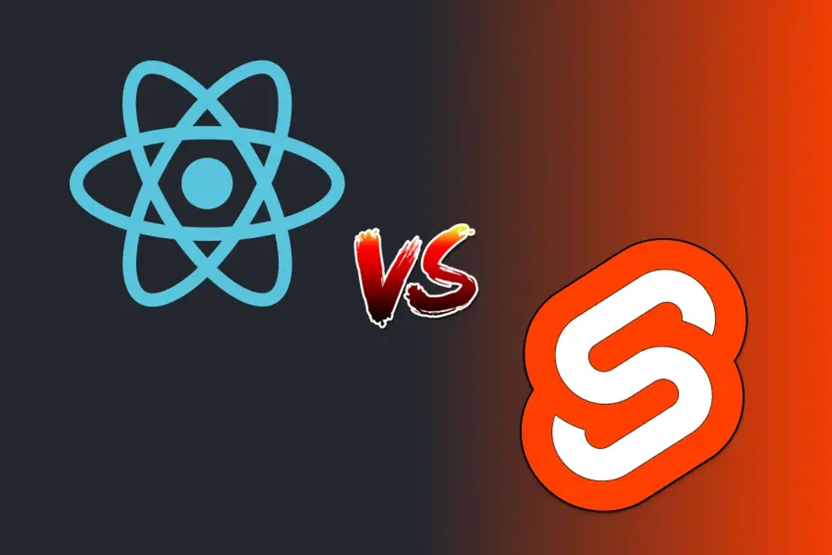 Both logos of Svelte and React side by side with a versus symbol in the middle.