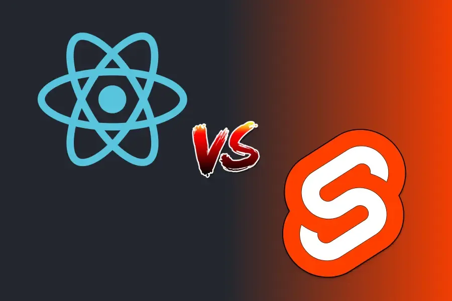 Both logos of Svelte and React side by side with a versus symbol in the middle.