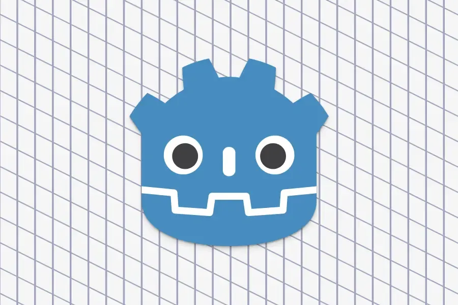 Logo of Godot in the center of a grid background